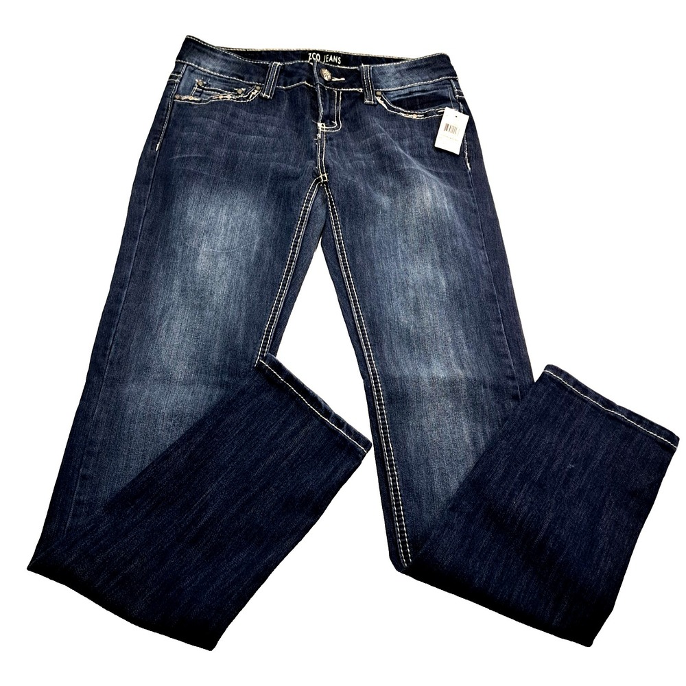 ZCO Low Rise Dark Denim Jeans Women's Juniors 7 NEW Embellished Back Pockets Y2K